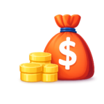 Icône sac d’argent et pièces représentant la génération de revenus en ligne grâce aux outils digitaux et à l’intelligence artificielle.